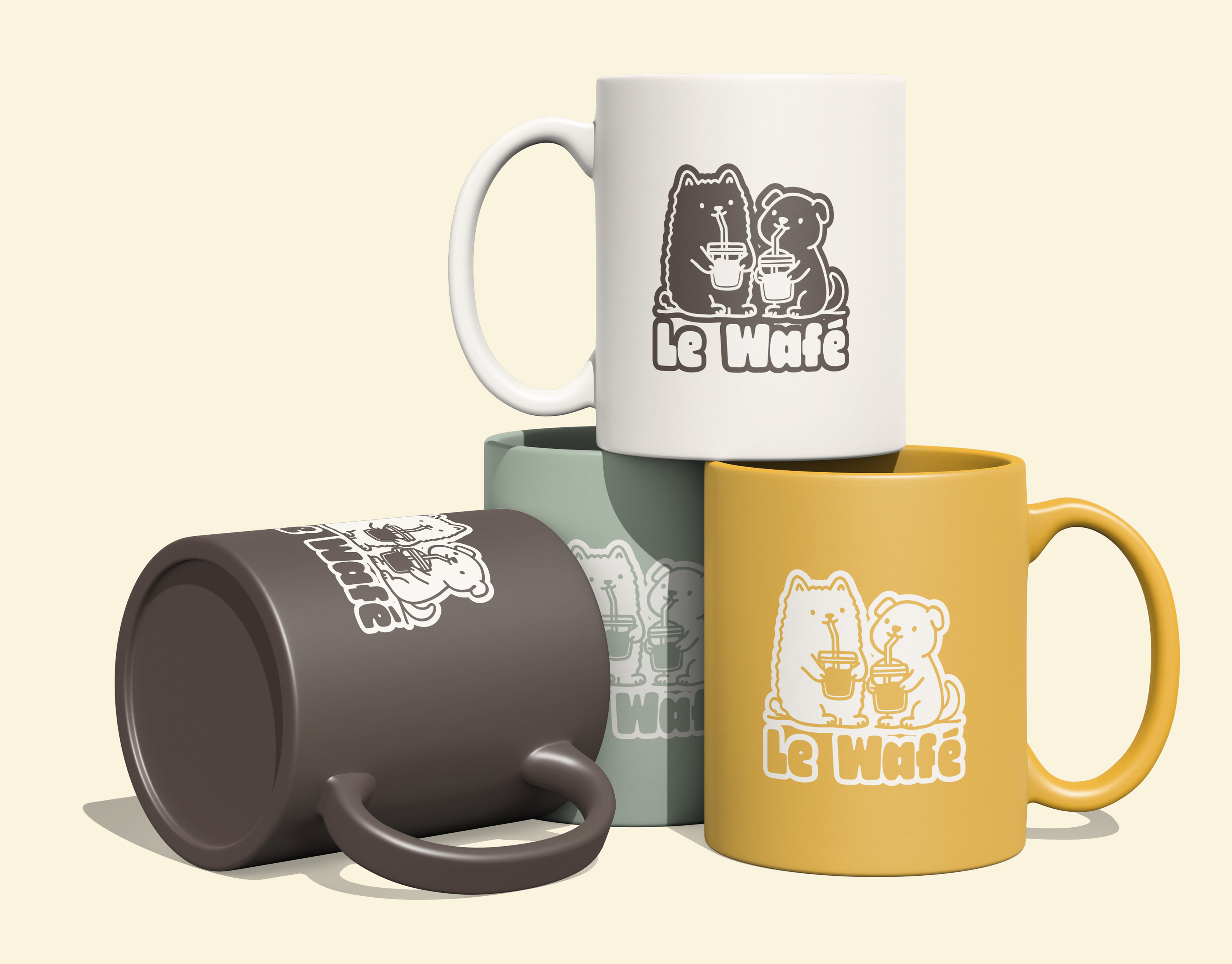 Mockup du menu Le Wafé sur une table en bois à côté d'une tasse de café